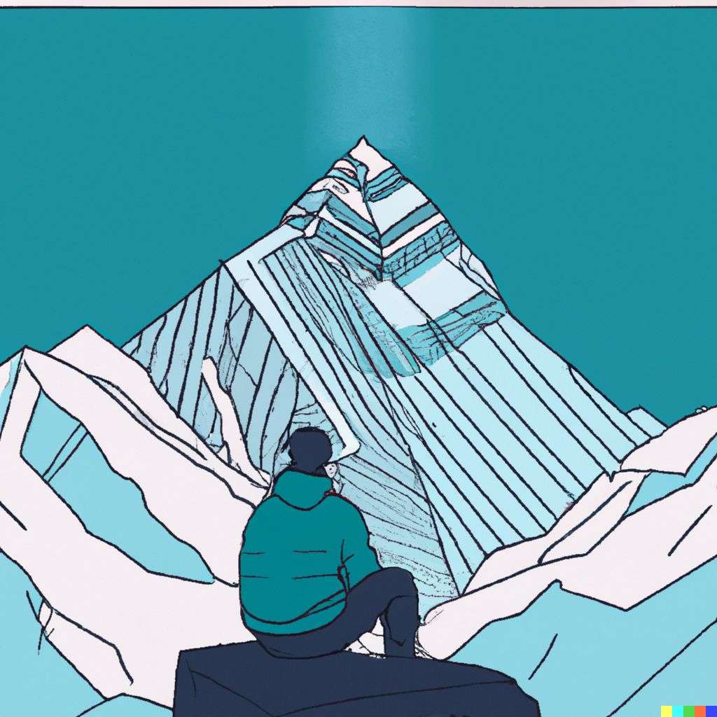 someone gazing at Mount Everest, geometric